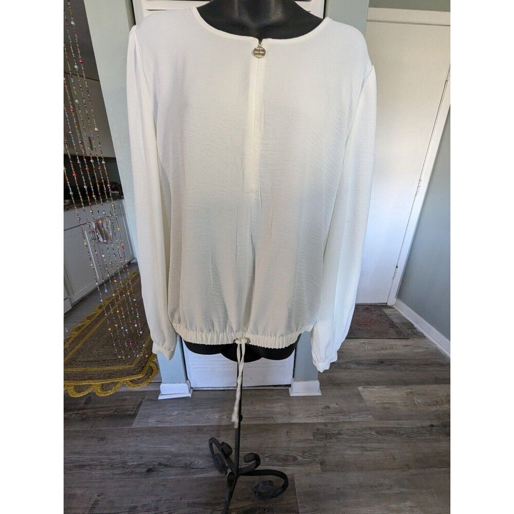 Tommy Hilfiger XL White Textured Drawstring Shirt Top Gold Zip Up Logo - Picture 2 of 8